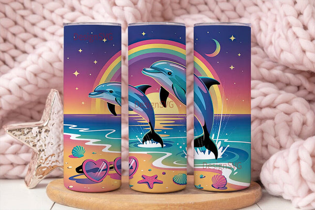 Magical Dolphin Sunset 20oz Tumbler Wrap Sublimation DesignSVG 