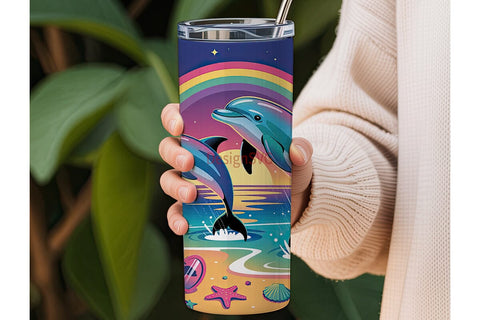 Magical Dolphin Sunset 20oz Tumbler Wrap Sublimation DesignSVG 