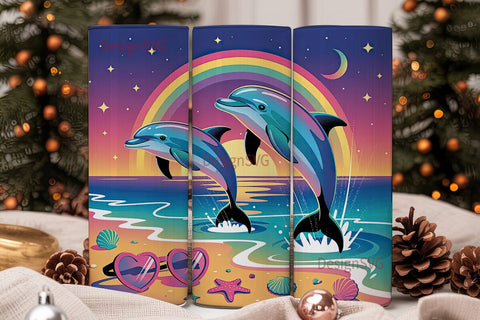 Magical Dolphin Sunset 20oz Tumbler Wrap Sublimation DesignSVG 