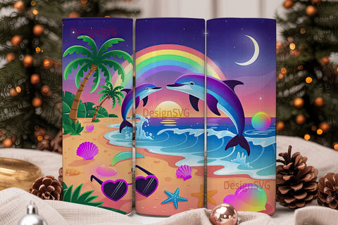 Magical Dolphin Sunset 20oz Tumbler Wrap Sublimation DesignSVG 