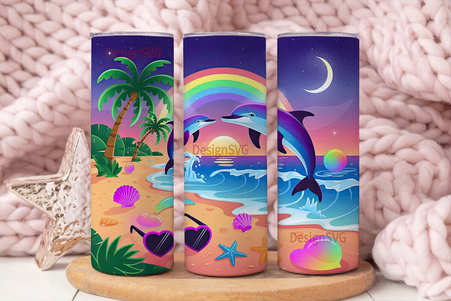 Magical Dolphin Sunset 20oz Tumbler Wrap Sublimation DesignSVG 