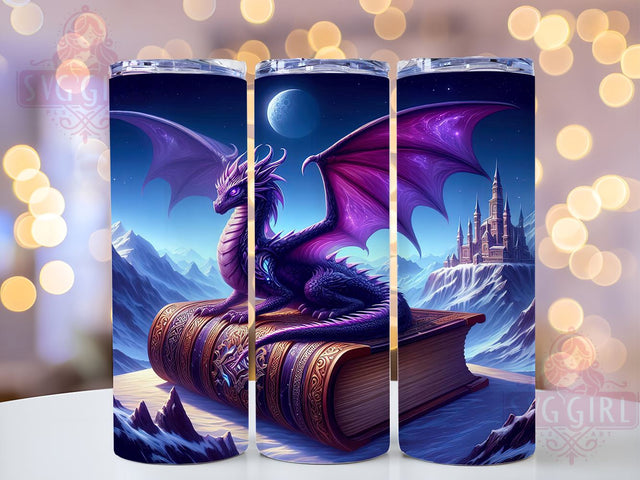 Magical Dragon Book Lover 20oz Tumbler Wrap Sublimation Design, Straight Tapered Tumbler Wrap, Dragon Tumbler Png, Instant Digital Download Sublimation SvggirlplusArt 