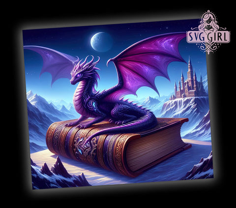 Magical Dragon Book Lover 20oz Tumbler Wrap Sublimation Design, Straight Tapered Tumbler Wrap, Dragon Tumbler Png, Instant Digital Download Sublimation SvggirlplusArt 