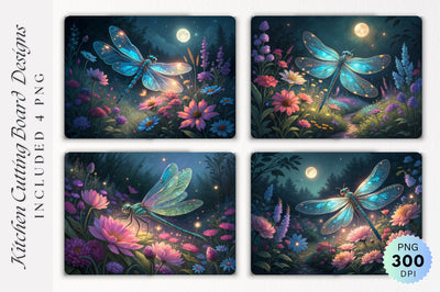 Magical Dragonfly Among Blossoms Cutting Board PNG Design Sublimation Regulrcrative 