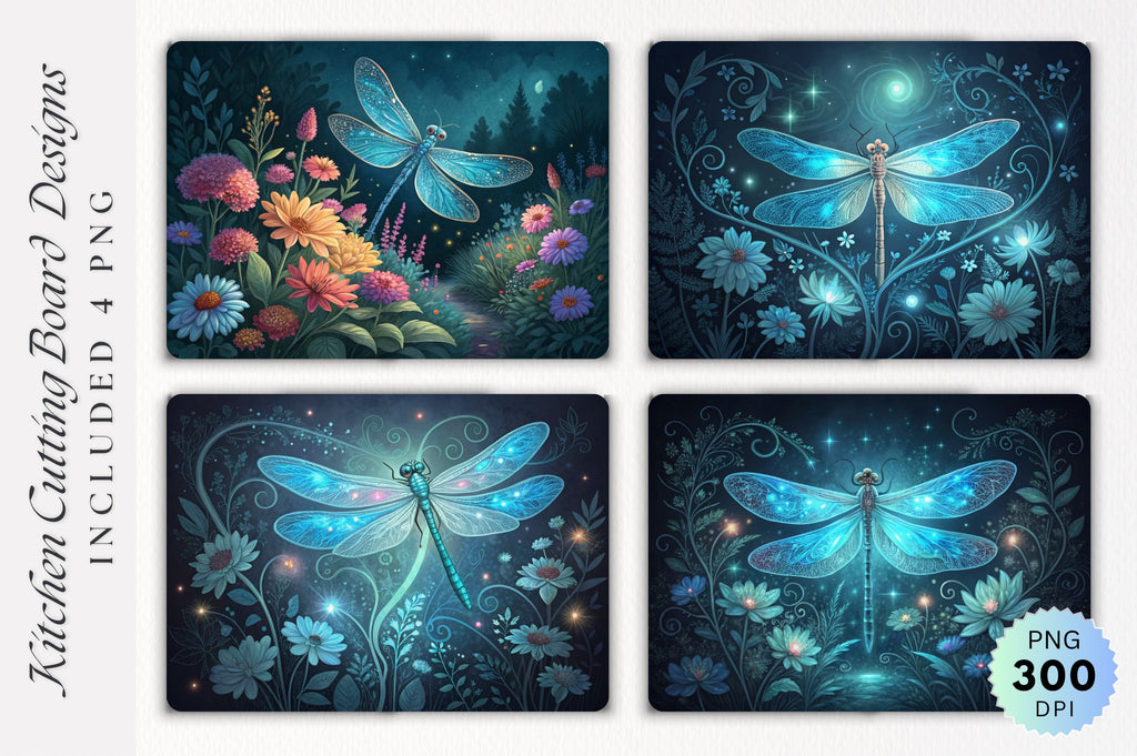 Magical Dragonfly with Floral Patterns and Glowing Wings on a Dark ...