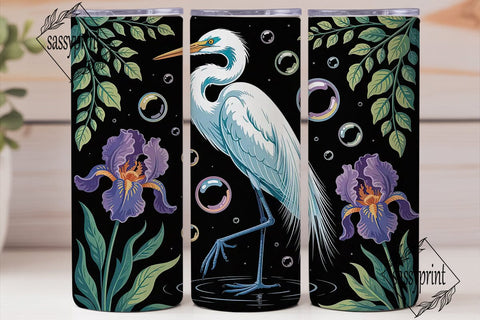 Magical Egret & Iris 20oz Tumbler Wrap Sublimation sassyprint 