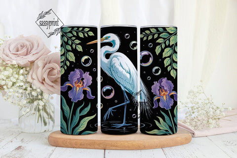 Magical Egret & Iris 20oz Tumbler Wrap Sublimation sassyprint 