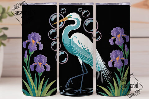 Magical Egret & Iris 20oz Tumbler Wrap Sublimation sassyprint 