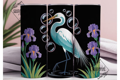 Magical Egret & Iris 20oz Tumbler Wrap Sublimation sassyprint 