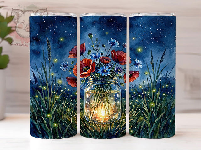 Magical Firefly Jar 20oz Tumbler, Firefly Design, Mason Jar Art, Enchanted Glow, Sublimation Wrap, 20oz Tumbler, Whimsical Pattern, Night Light Theme Sublimation Lara' s Designs 