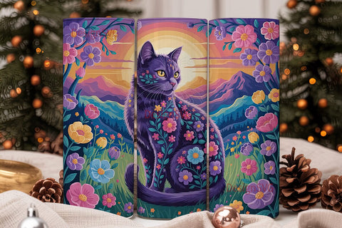 Magical Floral Cat 20oz Tumbler Wrap Sublimation DesignSVG 