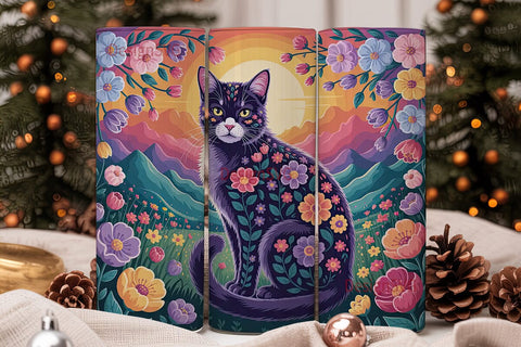 Magical Floral Cat 20oz Tumbler Wrap Sublimation DesignSVG 