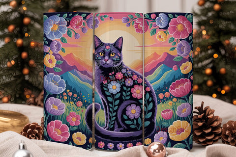 Magical Floral Cat 20oz Tumbler Wrap Sublimation DesignSVG 
