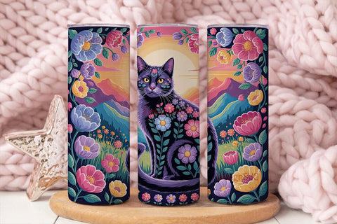 Magical Floral Cat 20oz Tumbler Wrap Sublimation DesignSVG 