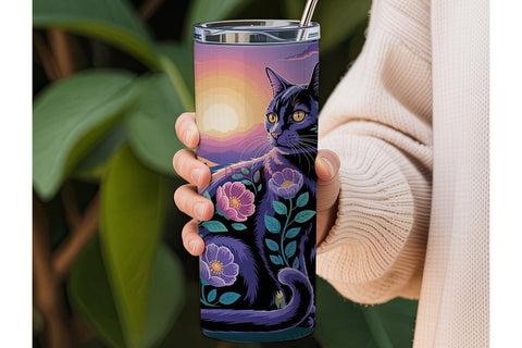 Magical Floral Cat 20oz Tumbler Wrap Sublimation DesignSVG 