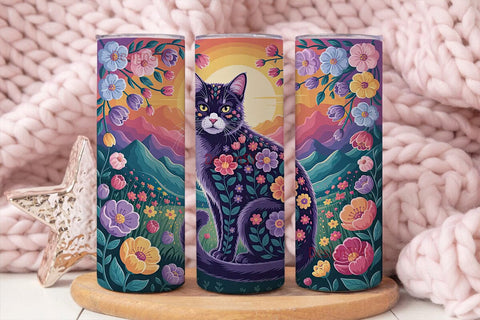 Magical Floral Cat 20oz Tumbler Wrap Sublimation DesignSVG 