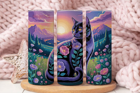 Magical Floral Cat 20oz Tumbler Wrap Sublimation DesignSVG 