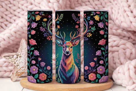Magical Floral Deer 20oz Tumbler Wrap Sublimation DesignSVG 