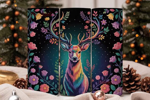 Magical Floral Deer 20oz Tumbler Wrap Sublimation DesignSVG 