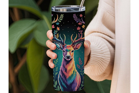 Magical Floral Deer 20oz Tumbler Wrap Sublimation DesignSVG 