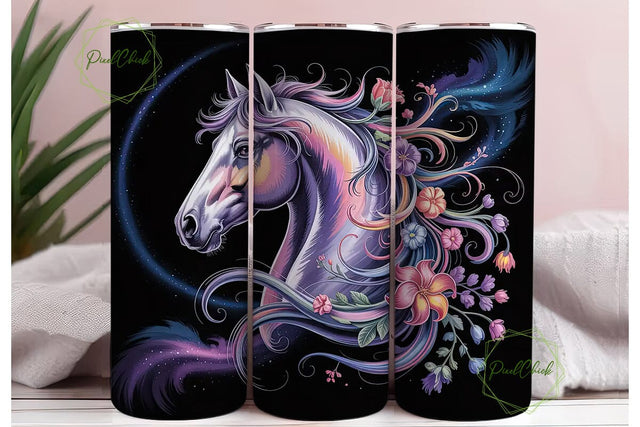 Magical Floral Horse 20oz Tumbler Wrap Sublimation PixelChick 
