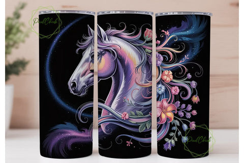 Magical Floral Horse 20oz Tumbler Wrap Sublimation PixelChick 