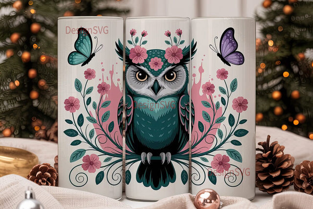 Magical Floral Owl 20oz Tumbler Wrap Sublimation DesignSVG 