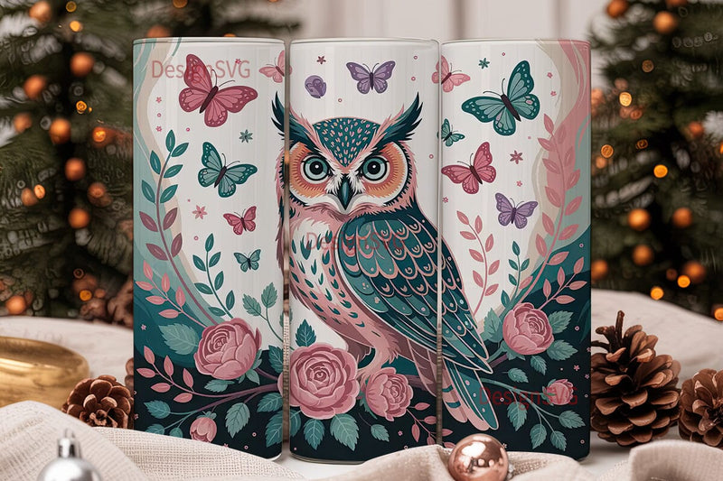 Magical Floral Owl 20oz Tumbler Wrap Sublimation DesignSVG 