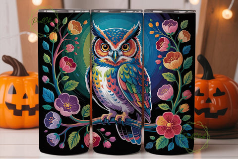 Magical Floral Owl 20oz Tumbler Wrap Sublimation PixelChick 