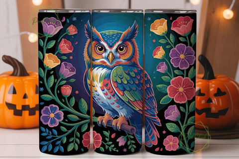 Magical Floral Owl 20oz Tumbler Wrap Sublimation PixelChick 
