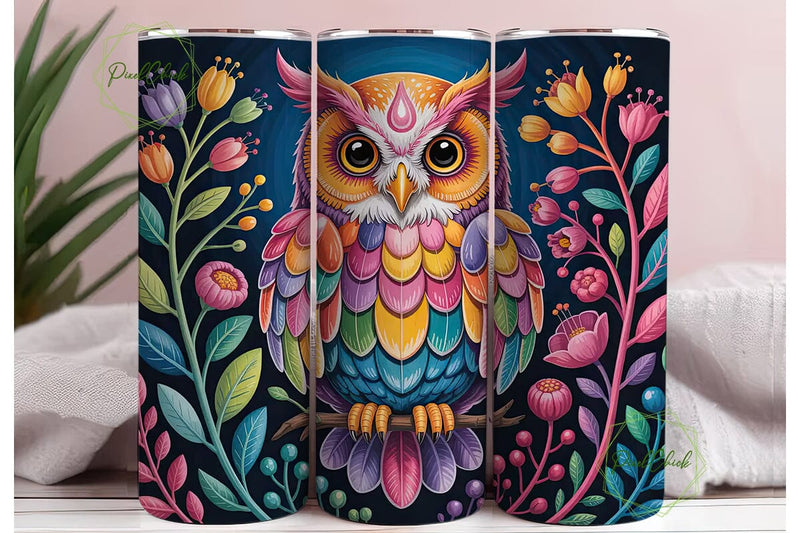 Magical Floral Owl 20oz Tumbler Wrap Sublimation PixelChick 