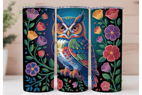 Magical Floral Owl 20oz Tumbler Wrap Sublimation PixelChick 