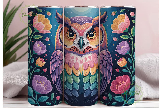 Magical Floral Owl 20oz Tumbler Wrap Sublimation PixelChick 