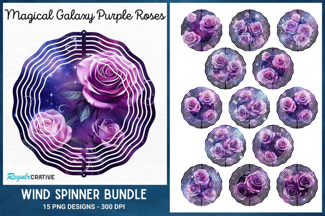 Magical Galaxy Purple Roses Wind Spinner Sublimation Regulrcrative 