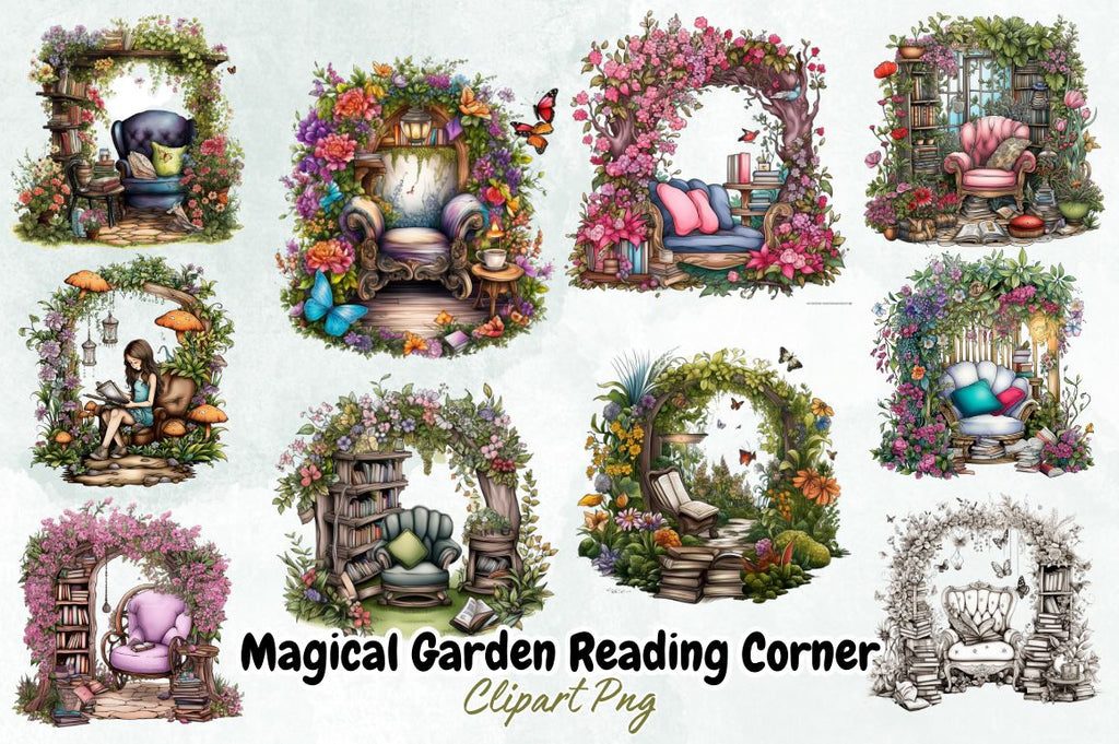 Magic Garden Lettering Magical Garden Reading Corner Clipart Bundle - So Fontsy