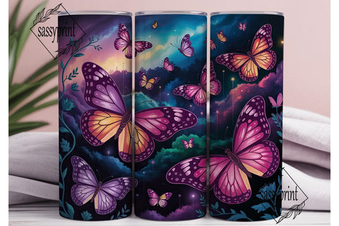 Magical Glowing Butterflies 20oz Tumbler Sublimation sassyprint 