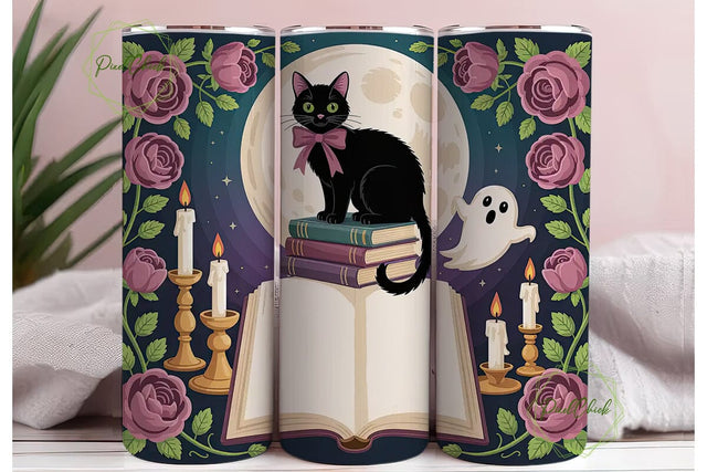 Magical Halloween Cat 20oz Tumbler Wrap Sublimation PixelChick 