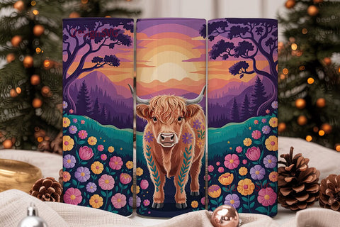 Magical Highland Cow 20oz Tumbler Wrap Sublimation DesignSVG 