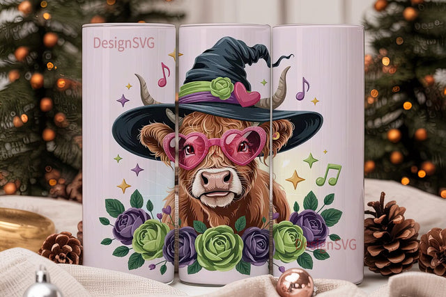 Magical Highland Cow 20oz Tumbler Wrap Sublimation DesignSVG 