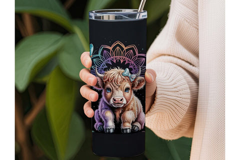 Magical Highland Cow 20oz Tumbler Wrap Sublimation DesignSVG 