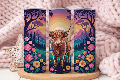 Magical Highland Cow 20oz Tumbler Wrap Sublimation DesignSVG 