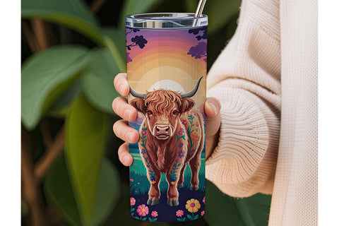 Magical Highland Cow 20oz Tumbler Wrap Sublimation DesignSVG 