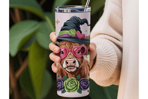 Magical Highland Cow 20oz Tumbler Wrap Sublimation DesignSVG 