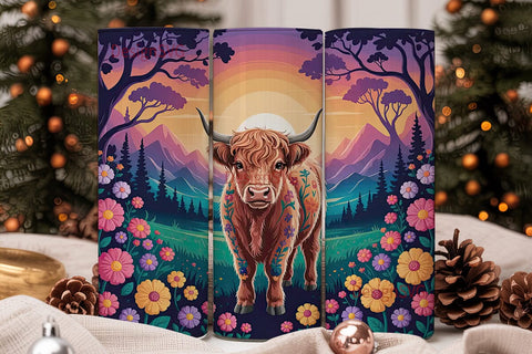 Magical Highland Cow 20oz Tumbler Wrap Sublimation DesignSVG 