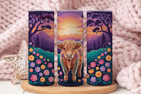 Magical Highland Cow 20oz Tumbler Wrap Sublimation DesignSVG 