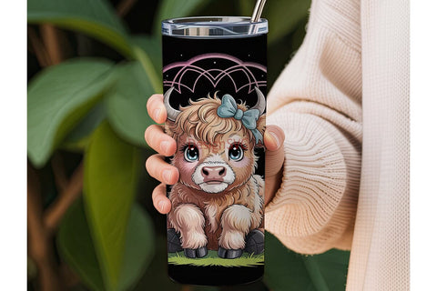 Magical Highland Cow 20oz Tumbler Wrap Sublimation DesignSVG 