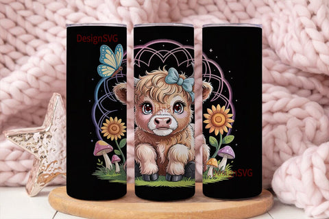 Magical Highland Cow 20oz Tumbler Wrap Sublimation DesignSVG 