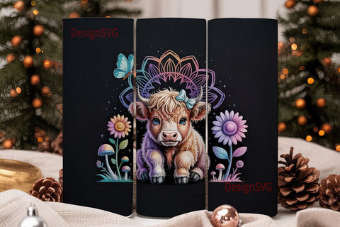 Magical Highland Cow 20oz Tumbler Wrap Sublimation DesignSVG 