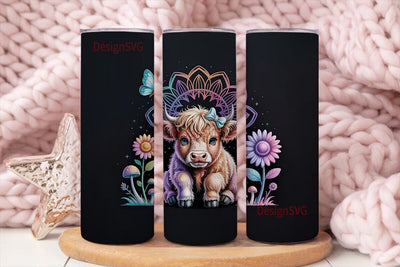 Magical Highland Cow 20oz Tumbler Wrap Sublimation DesignSVG 
