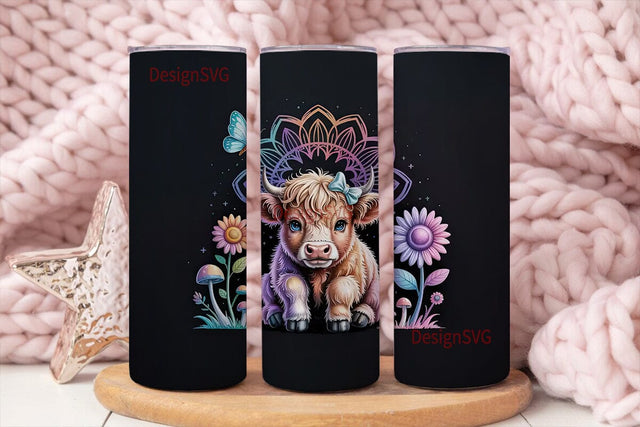 Magical Highland Cow 20oz Tumbler Wrap Sublimation DesignSVG 